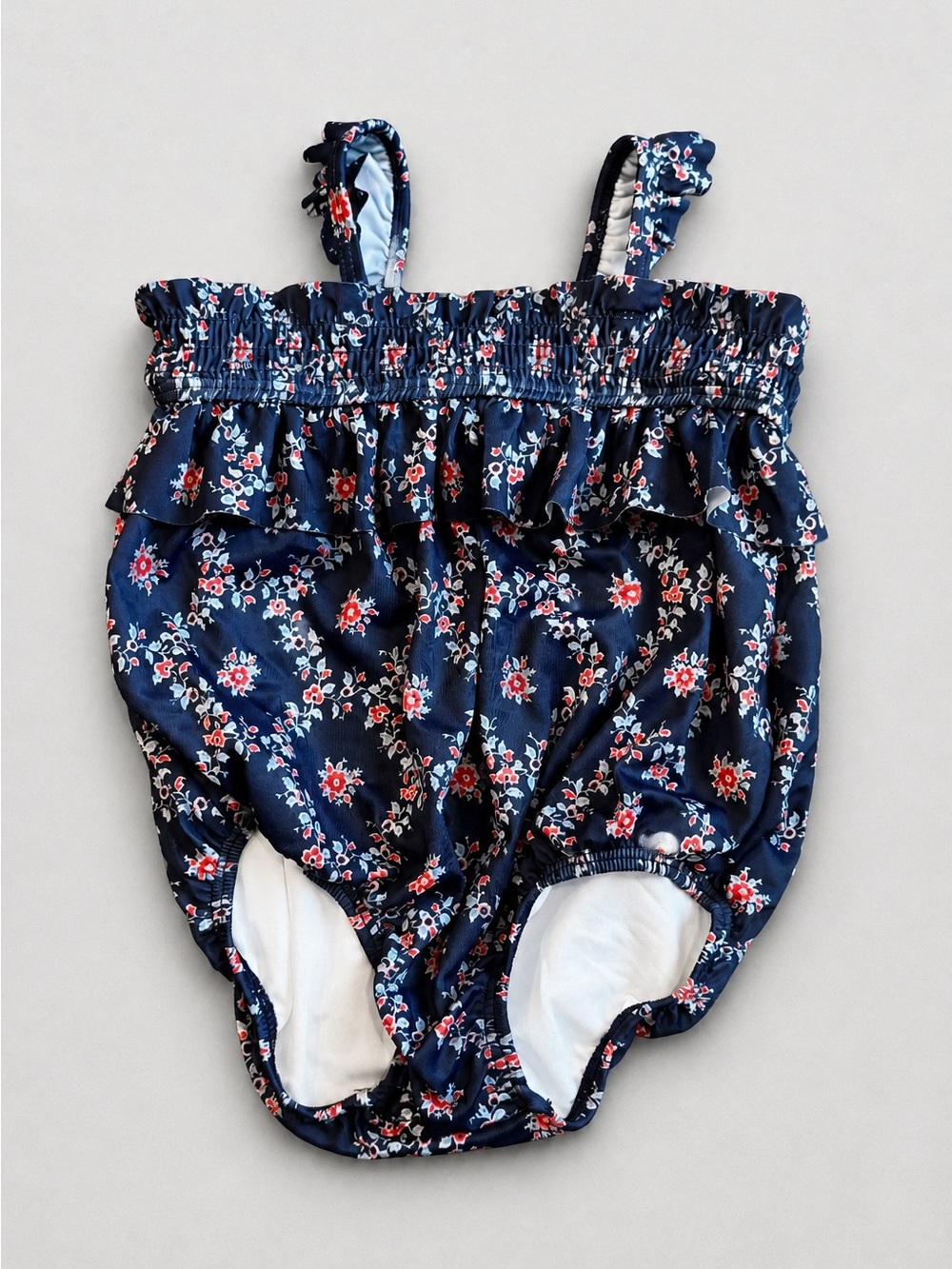 Janie and Jack Navy Floral Ruffle One-Piece Swimsuit